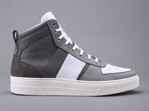 Grey & White Leather Sprint Lace-Up Sneakers with White Sole - Summer 2024 Collection