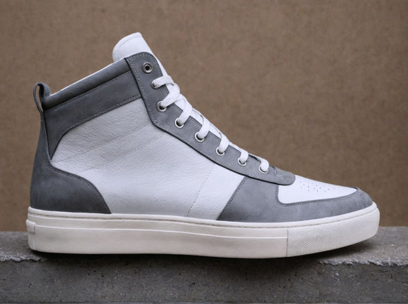 Grey & White Leather Sprint Lace-Up Sneakers with White Sole - Summer 2024 Collection