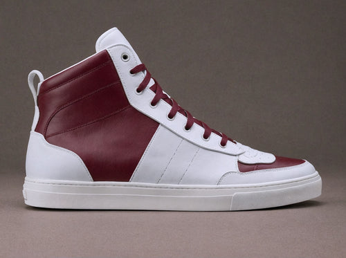 Burgundy & White Leather Sprint Lace-Up Sneakers with White Sole - Summer 2024 Collection