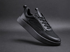 Black Leather Lace Up Running Sneaker Shoes - Summer 2024 Collection