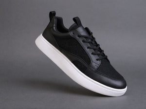 Black Leather Lace Up Running Sneaker Shoes - Summer 2024 Collection