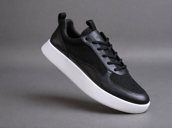 Black Leather Lace Up Running Sneaker Shoes - Summer 2024 Collection