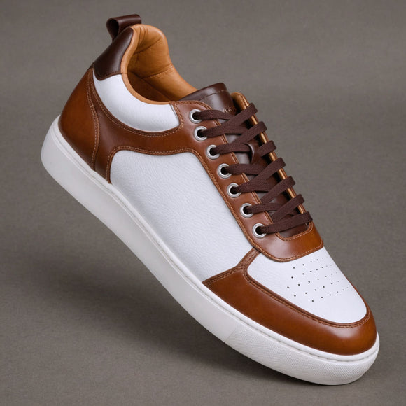 Brown & White Leather with Low Top Swift Sneak Lace-Up Sneakers with White Sole - Summer 2024 Collection