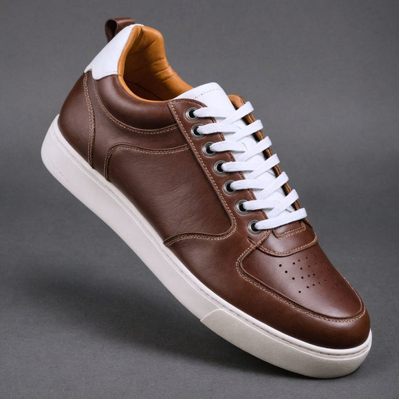 Brown Leather with Low Top Swift Sneak Lace-Up Sneakers with White Sole - Summer 2024 Collection