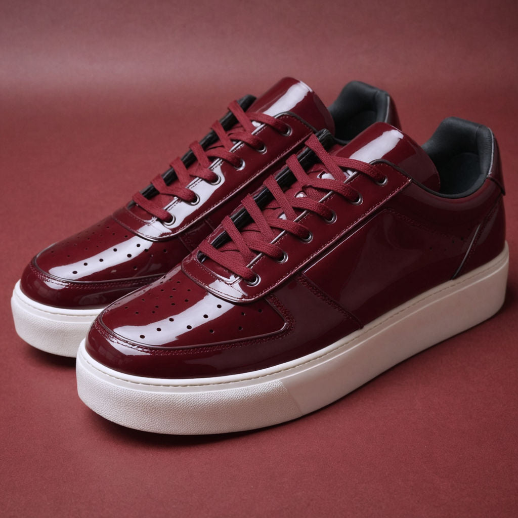 Burgundy Leather Savvy Lace-Up Sneakers With White Sole - Summer 2024 Collection