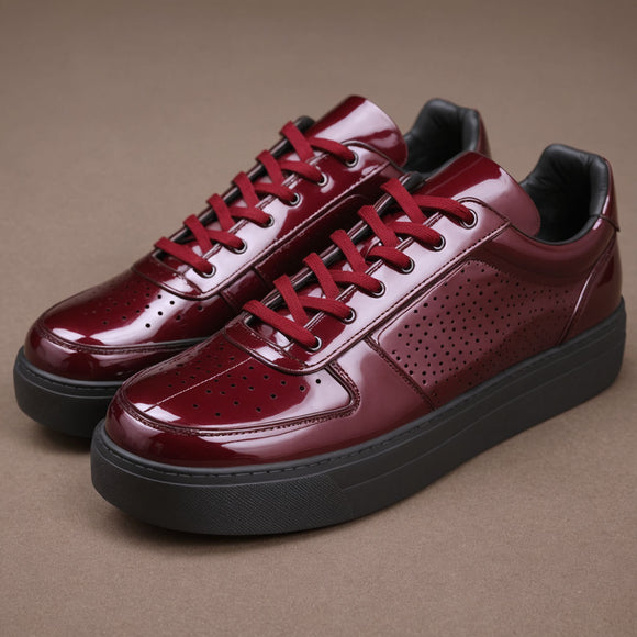 Burgundy Leather Savvy Lace-Up Sneakers with Black Sole - Summer 2024 Collection