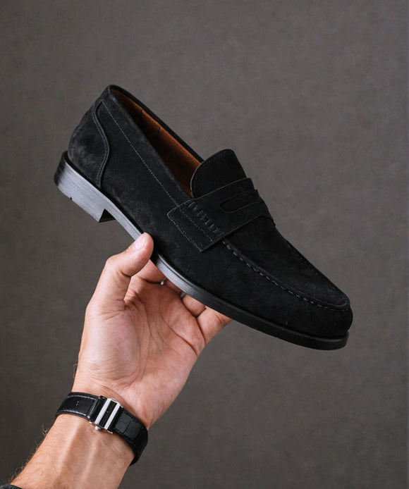 Black Suede Leather Giorno Loafers