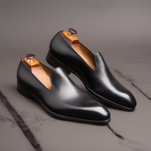 Black Leather Boreas Minimalist Loafers