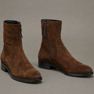 Brown Suede Leather Draven Zipper Boots - AW24