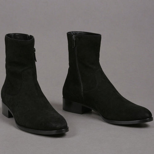 Black Suede Leather Draven Zipper Boots - AW24