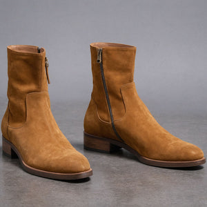 Tan Suede Leather Draven Zipper Boots - AW24