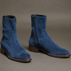 Dark Blue Suede Leather Draven Zipper Boots - AW24