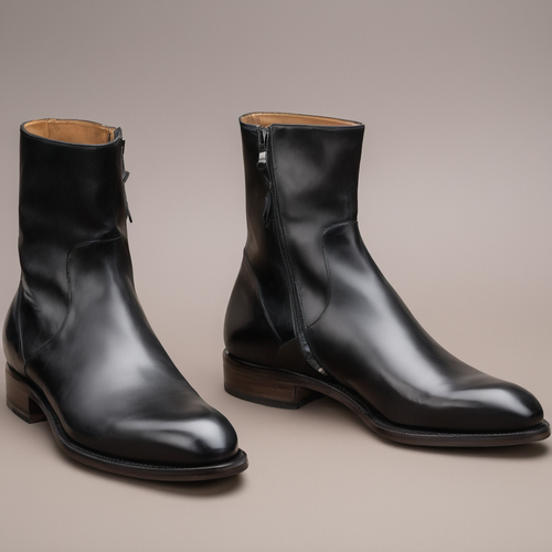 Black Leather Draven Zipper Boots - AW24