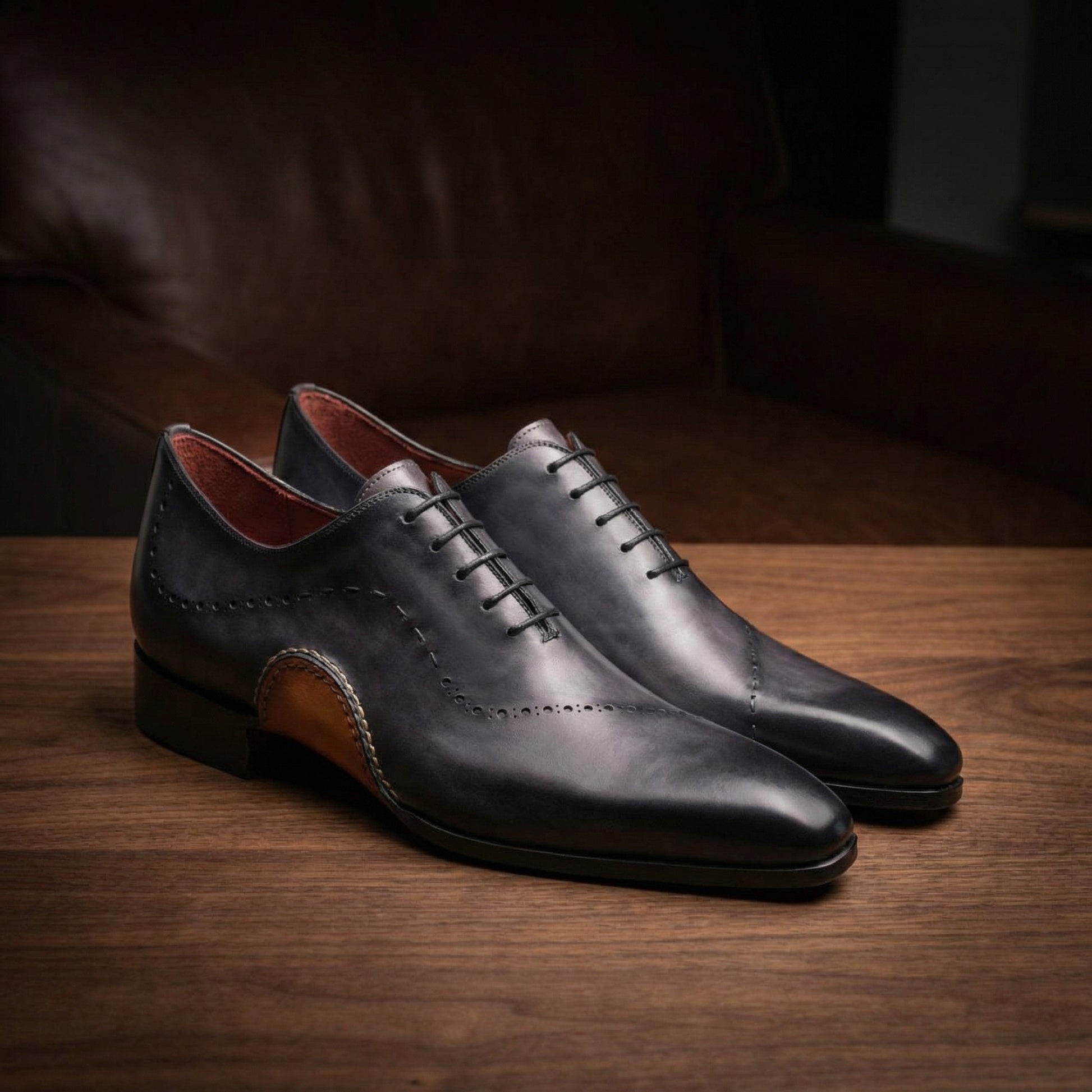 Height Increasing Black Leather Camden Oxfords Shoes