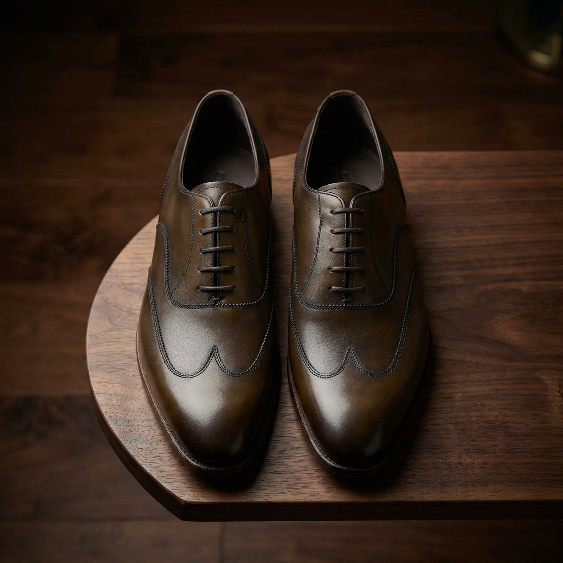 Height Increasing Olive Green Leather Gedling Brogue Oxfords