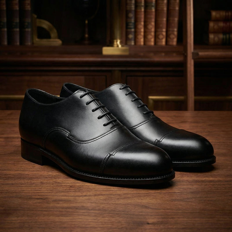 Height Increasing Black Leather Broxtowe Balmoral Oxfords