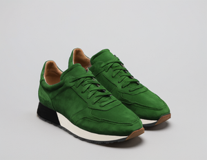 Green Suede Leather Nausori Lace Up Running Sneaker Shoes