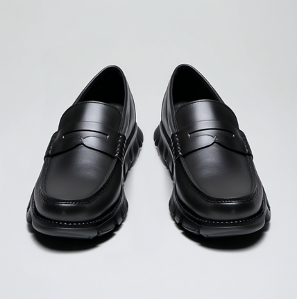 Black Leather Evarado Penny Loafers with Black Hybrid Sole - SS23 -  Casual Shoes Collection