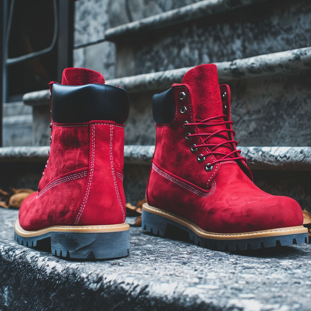 Red Leather Antico Ankle Rugged Lace Up Combat Hiking Boots with Chunky Track Sole