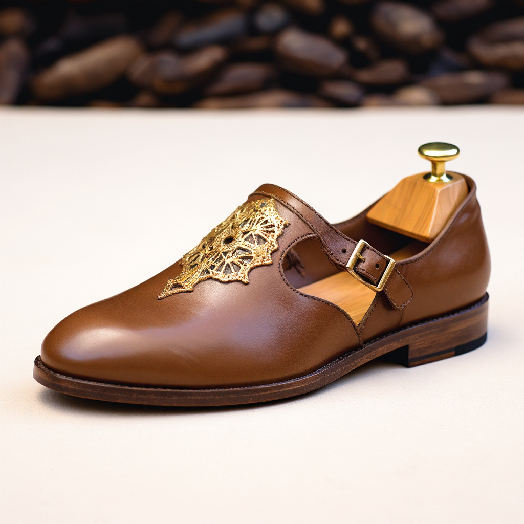 Brown Leather Embroidery Work Peshawari Loafers | Wedding Shoes for Groom | Shoes for Haldi Mehendi Sangeet - Wedding Essentials