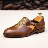 Brown Leather Embroidery Work Peshawari Loafers | Wedding Shoes for Groom | Shoes for Haldi Mehendi Sangeet - Wedding Essentials