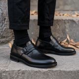 Black Leather Benedetto With Thick Sole Loafers