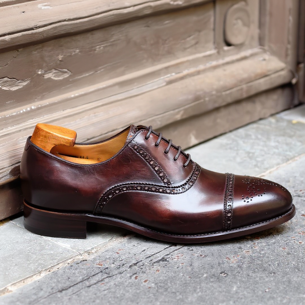 Brown Leather Alcacer Brogue Toecap Oxfords - Formal Shoes