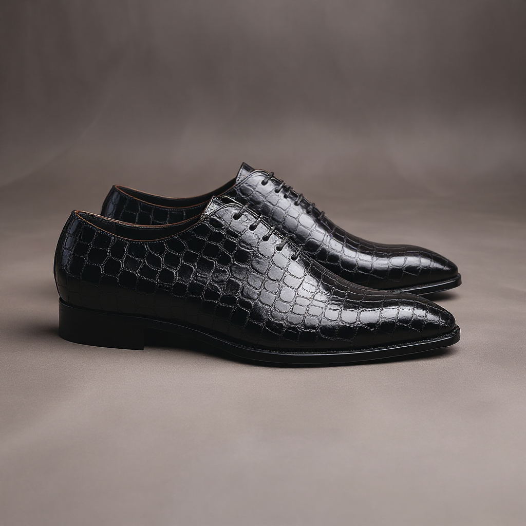 Black Croc Leather Nandes Oxford Shoes : The Dapper Edit
