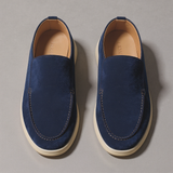 Height Increasing Navy Blue Leather Lusso Slip On Yatch Half Boots with White Soles - Summer 2024 Collection - ITALIAN AW26