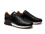 Black Leather Nausori Lace Up Running Sneaker Shoes