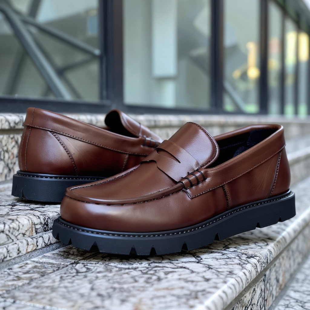 Brown Leather Attilio With Thick Sole Loafers