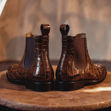 Brown Croc Print Leather Orlando Slip On Chelsea Boots