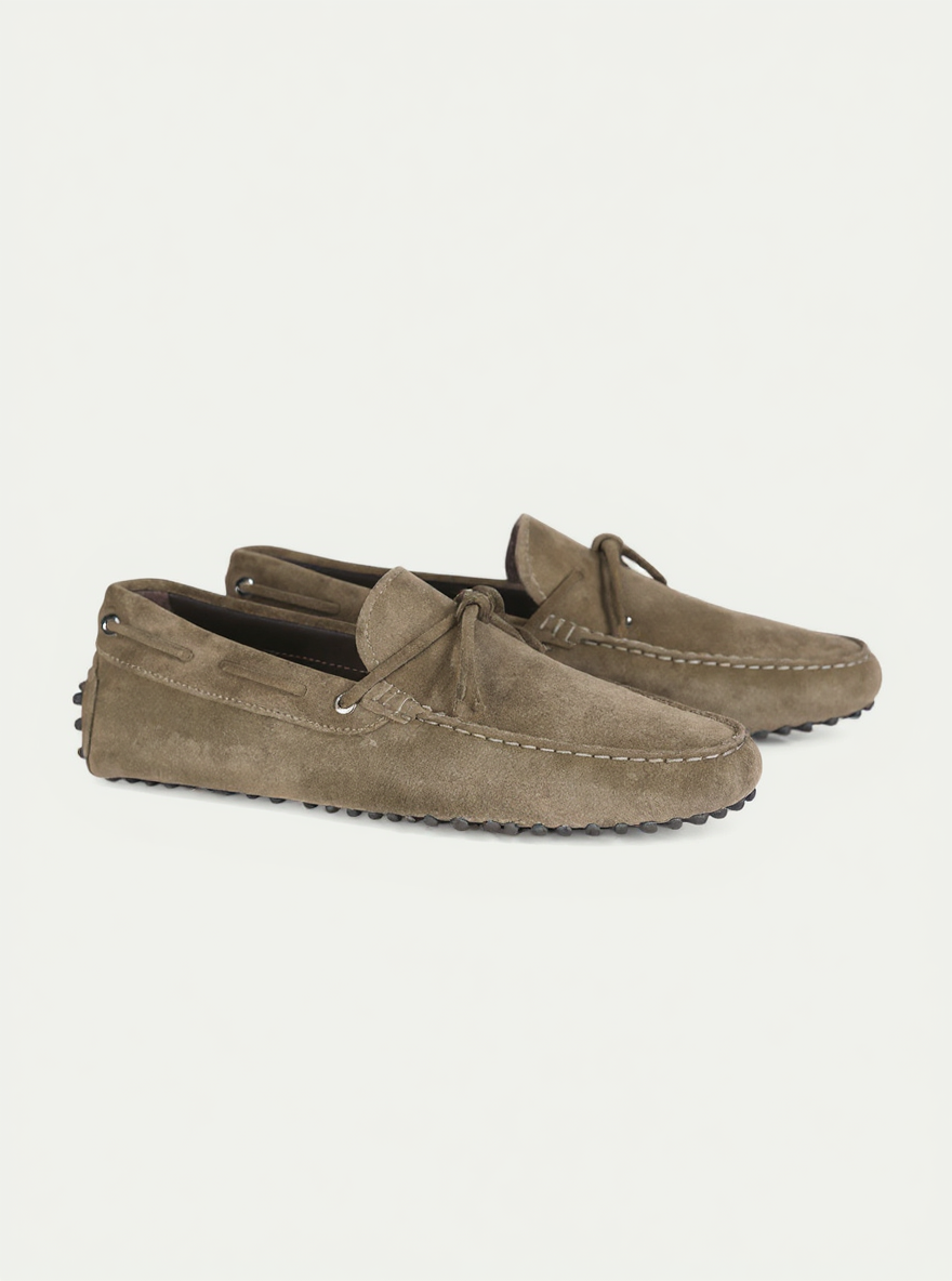 Olive Green Suede Leather Oriela Driving Loafers - AW24 - ITALIAN AW26