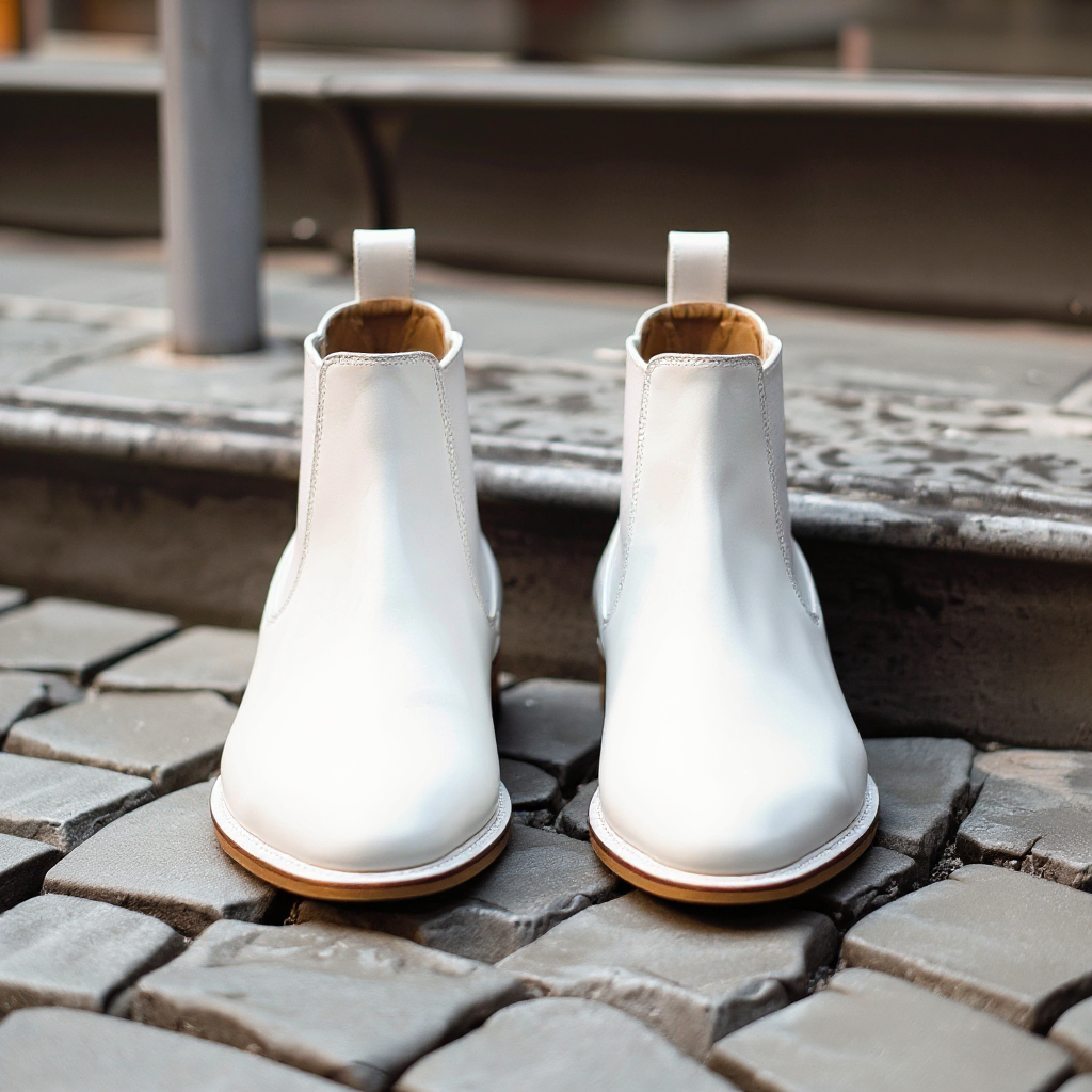 White Leather Belgrave Slip-On Chelsea Boots - Summer 2024 Collection