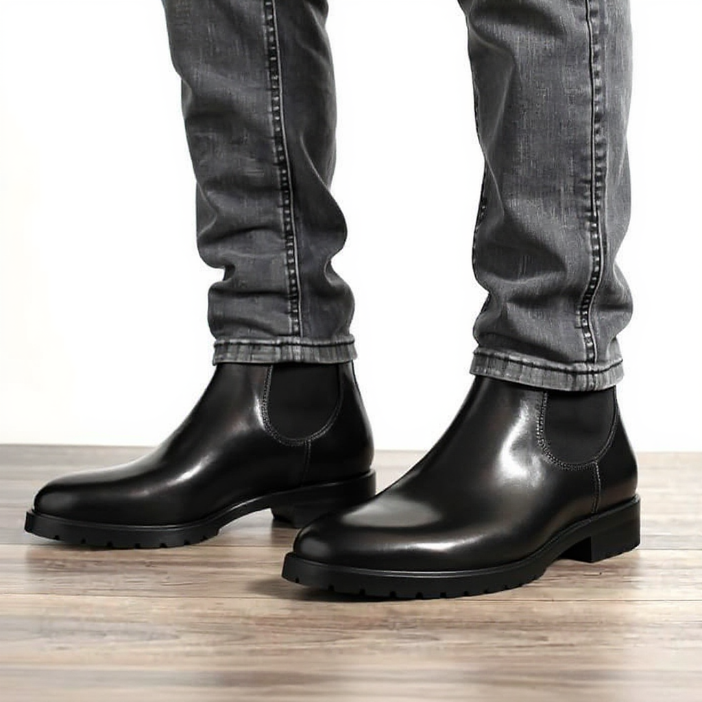 Black Leather Vamese Slip On Chelsea Boots - AW22