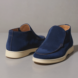 Height Increasing Navy Blue Leather Lusso Slip On Yatch Half Boots with White Soles - Summer 2024 Collection - ITALIAN AW26