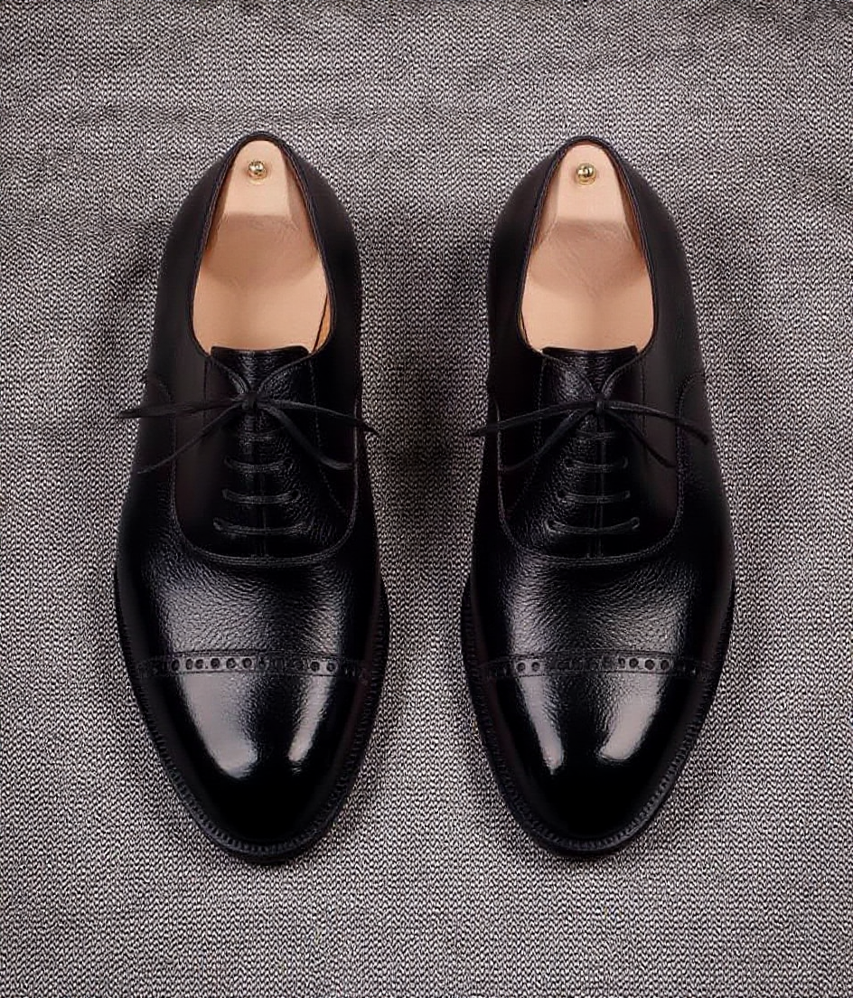 Black Leather Vinto Brogue Toe Cap Oxford Shoes