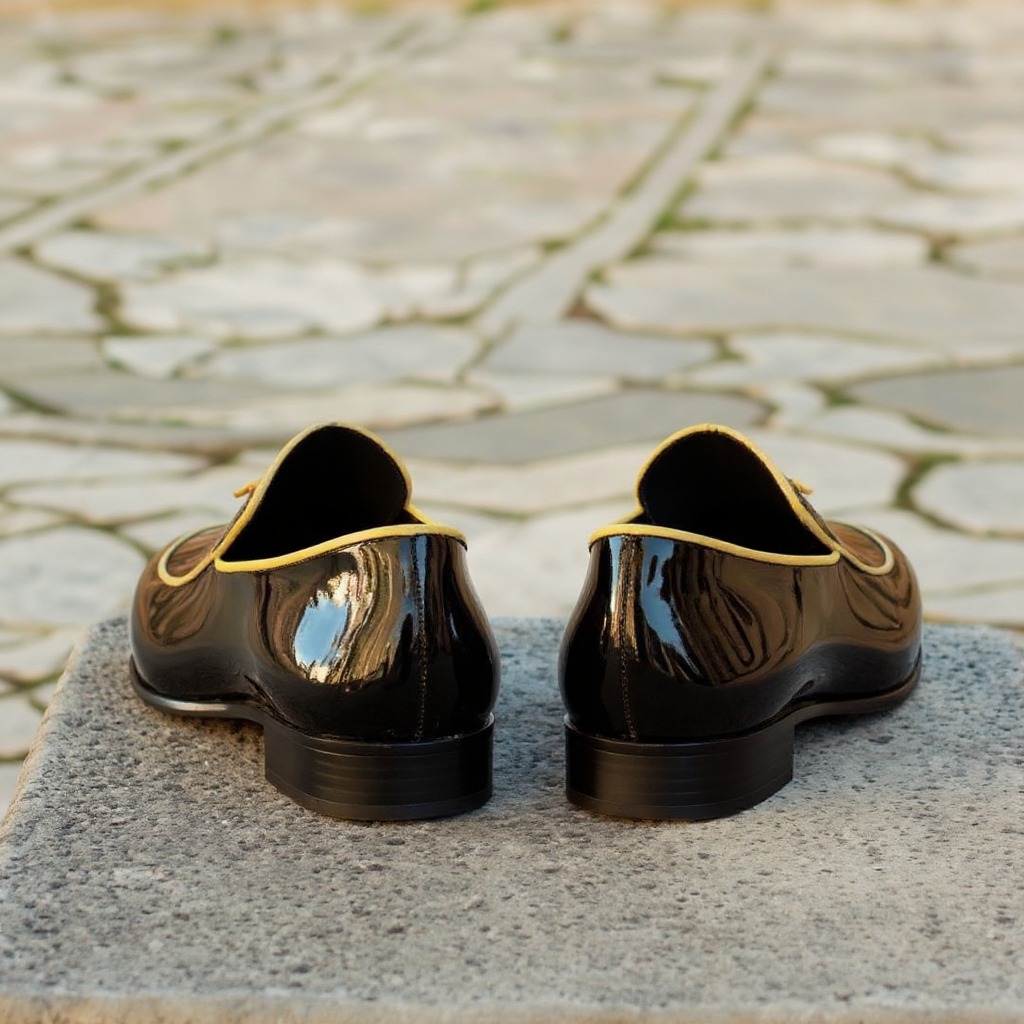 Black Shiny Patent Leather with Yellow Highlights Lismore Slip On Loafers
