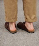 Brown Leather Pedestal Platforms Clogs - Summer 2024 Collection