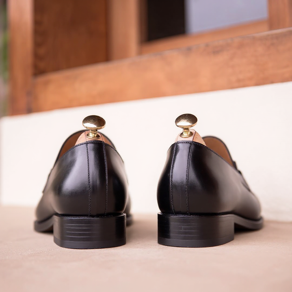 Black Leather Malaga Penny Loafers -  Casual Shoes Collection