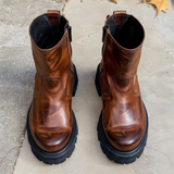 Brown Leather Edilberto With Thick Sole Zipper Boots
