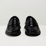 Black Croc Print Leather Evarado Penny Loafers with Black Hybrid Sole - SS23