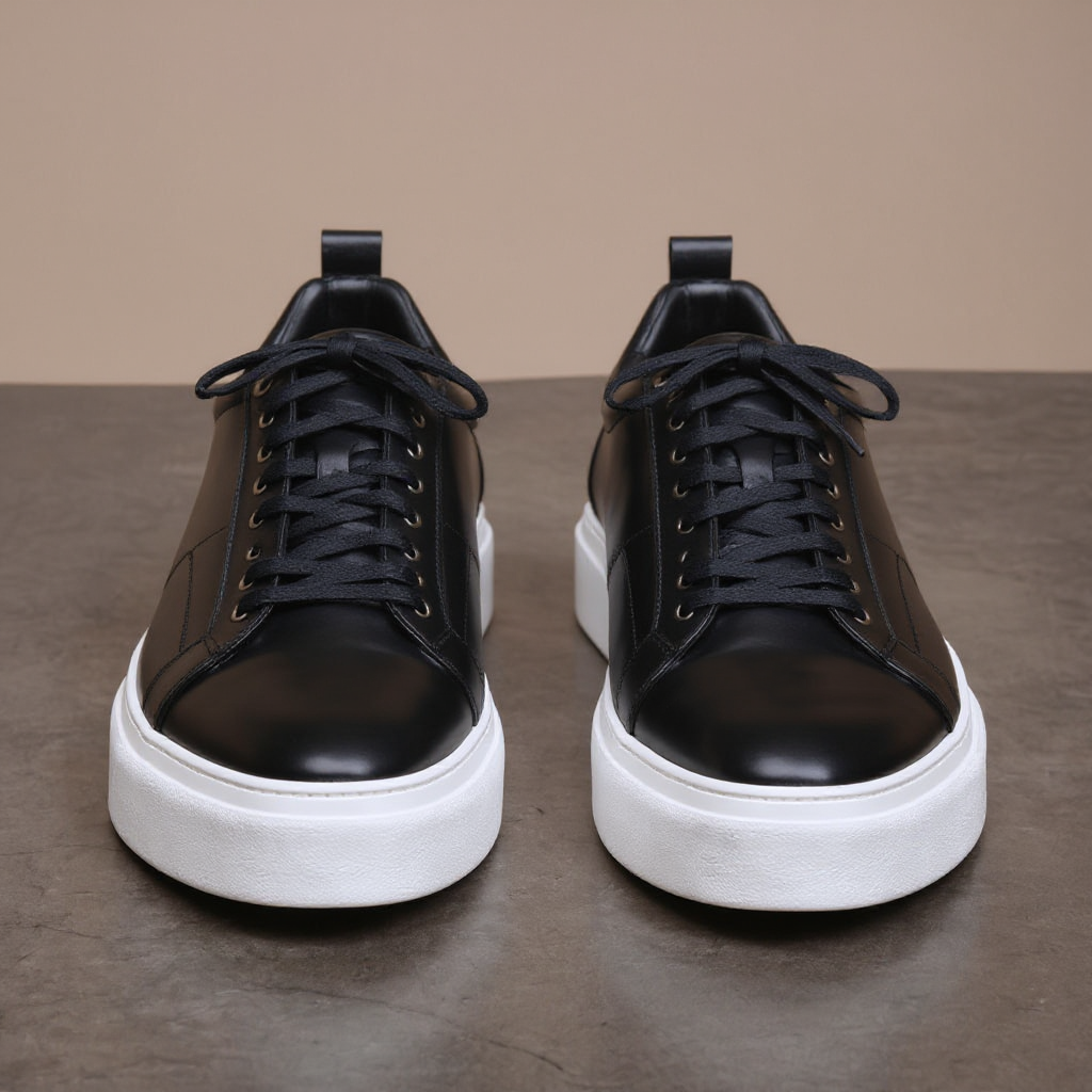 Black Leather Cosma With Thick Sole Sneakers