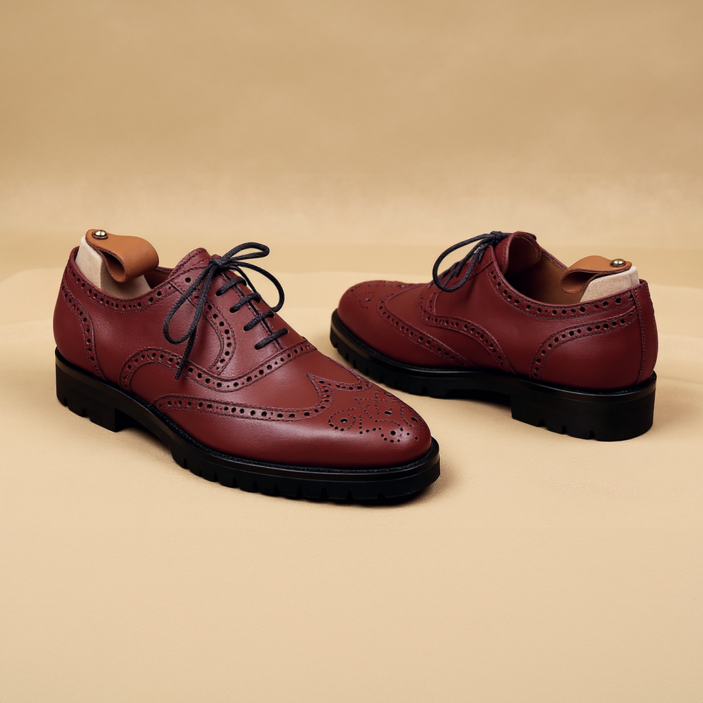 Brown Leather Rene Brogue Chunky Oxfords Shoes WORK EDITION