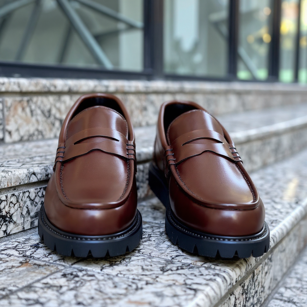 Brown Leather Attilio With Thick Sole Loafers