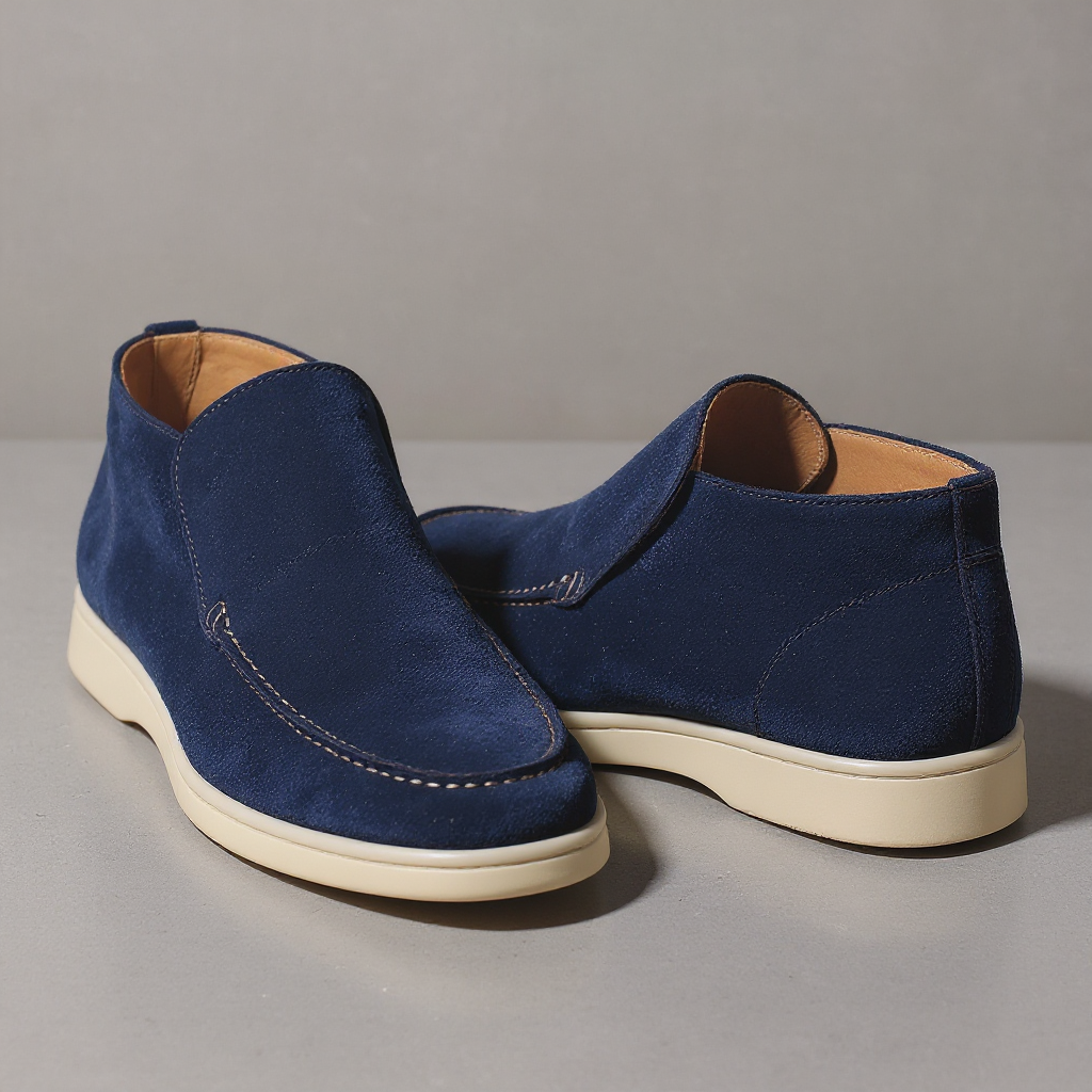 Navy Blue Leather Lusso Slip On Yatch Half Boots with White Soles - Summer 2024 Collection - ITALIAN AW26