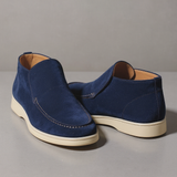 Height Increasing Navy Blue Leather Lusso Slip On Yatch Half Boots with White Soles - Summer 2024 Collection - ITALIAN AW26