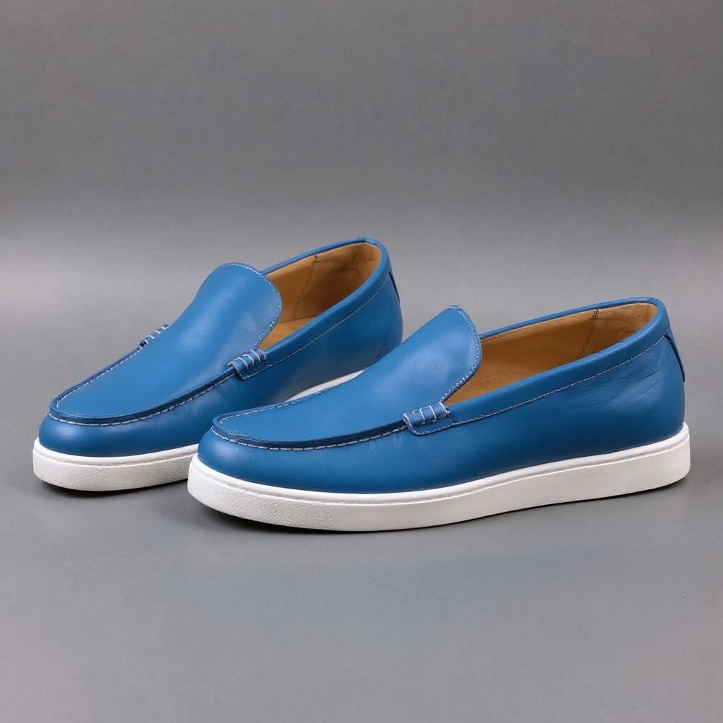 Blue Leather Magnus Slip On Sneakers