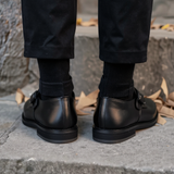 Black Leather Benedetto With Thick Sole Loafers
