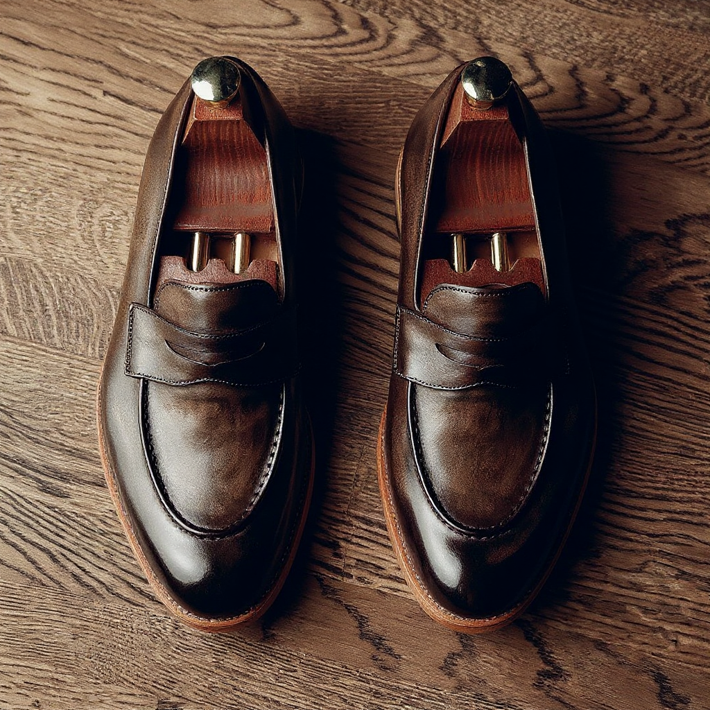 Brown Hand Painted Leather Jaen Penny Loafers